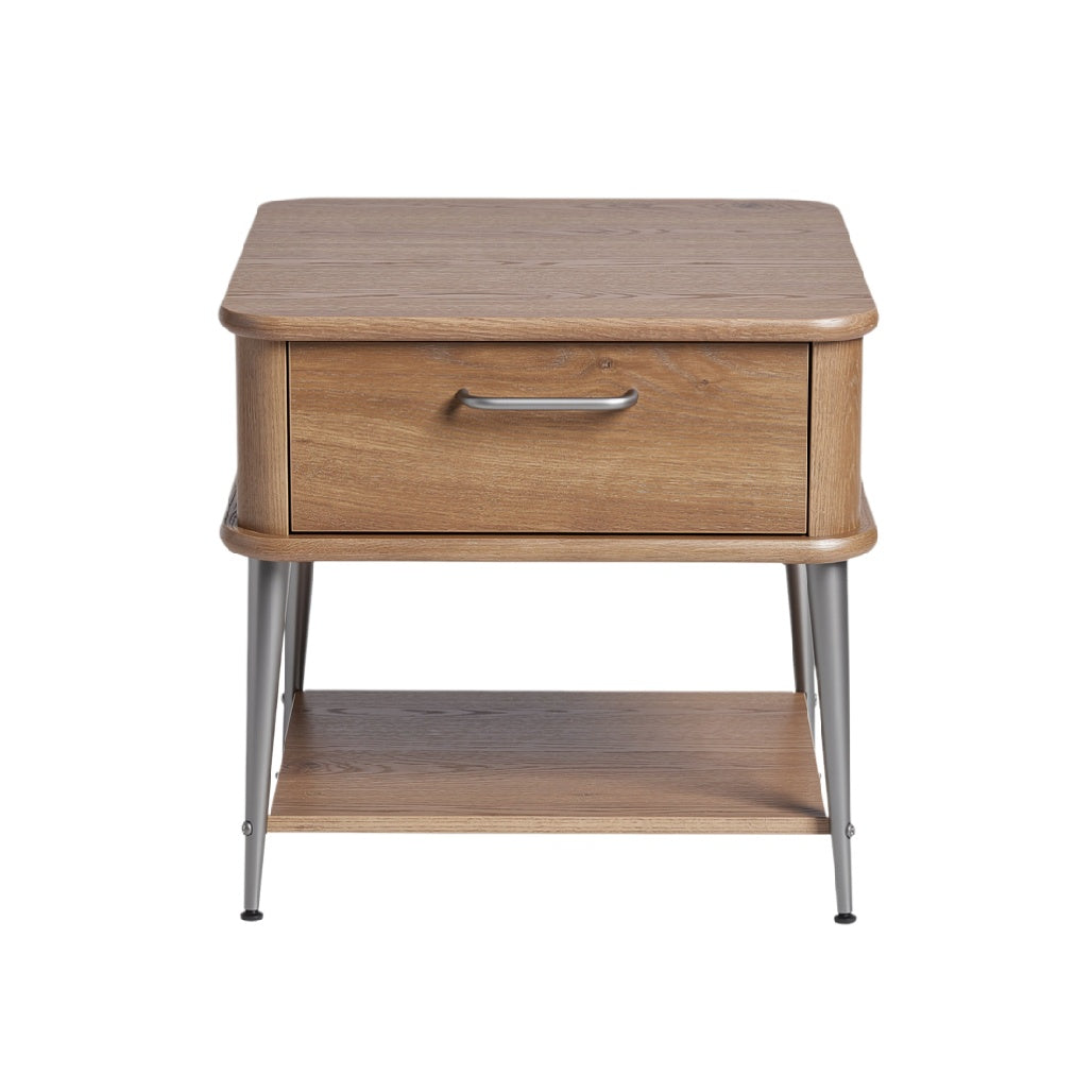 Mid-Century Modern Wood Nightstand with Drawer and Metal Legs