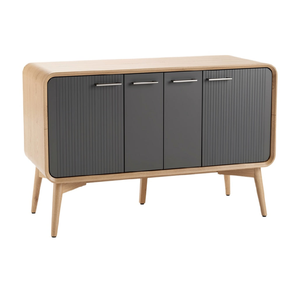Modern Scandinavian-Style Wooden Sideboard with Sleek Grey Doors